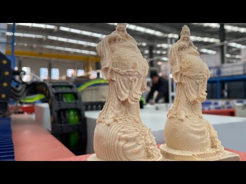 3D數(shù)控木工雕刻機(jī)，帶旋轉(zhuǎn)工作臺和8個雕刻頭